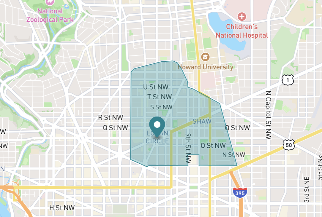 Map of Logan Circle neighborhood in Washington D.C.