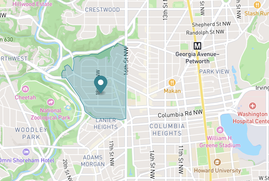 Map of Mount Pleasant neighborhood in Washington D.C.
