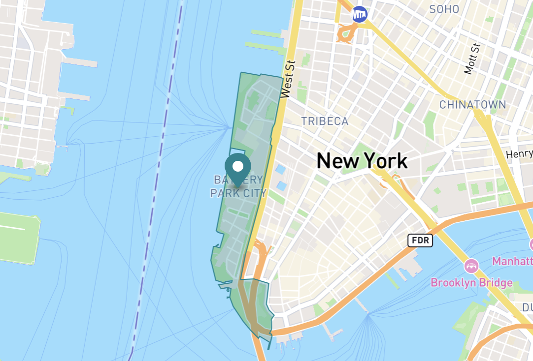 Map of Battery Park City neighborhood in New York City, New York