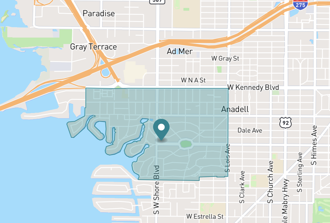 Map of Beach Park neighborhood in Tampa, Florida