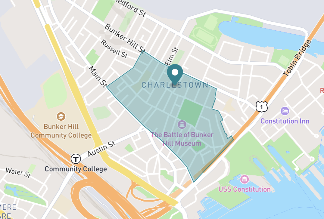 Map of Charlestown neighborhood in Boston, Massachusetts