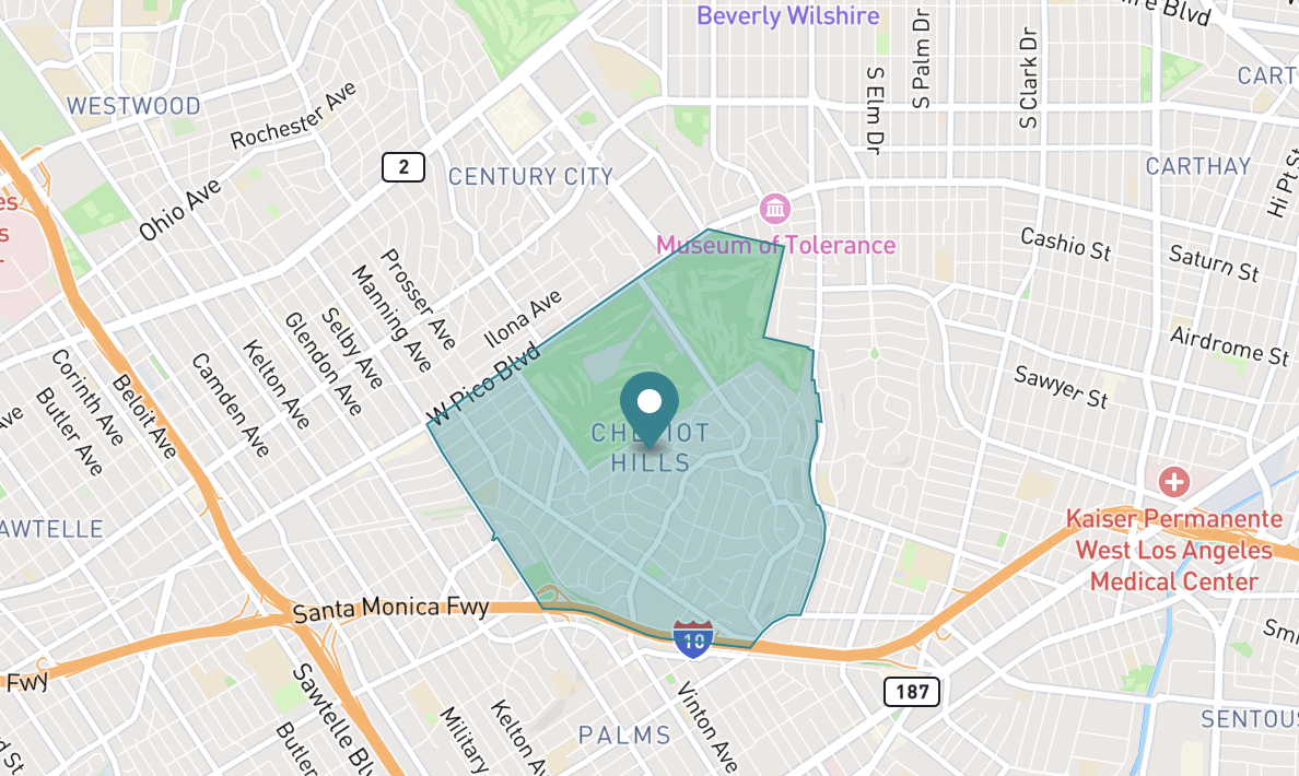 Map of Cheviot Hills neighborhood in Los Angeles, California