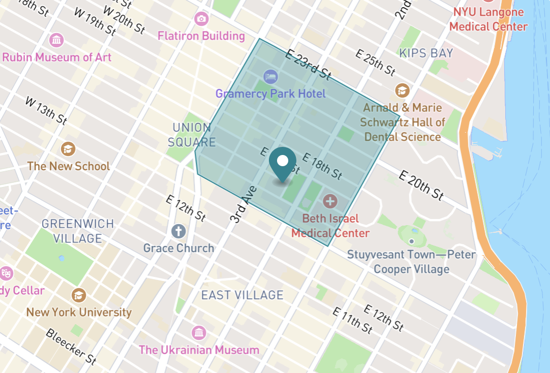 Map of Gramercy Park neighborhood in New York City, New York