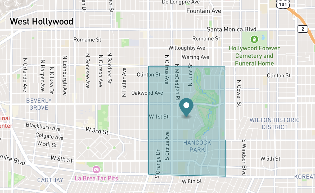 Map of Hancock Park neighborhood in Los Angeles, California