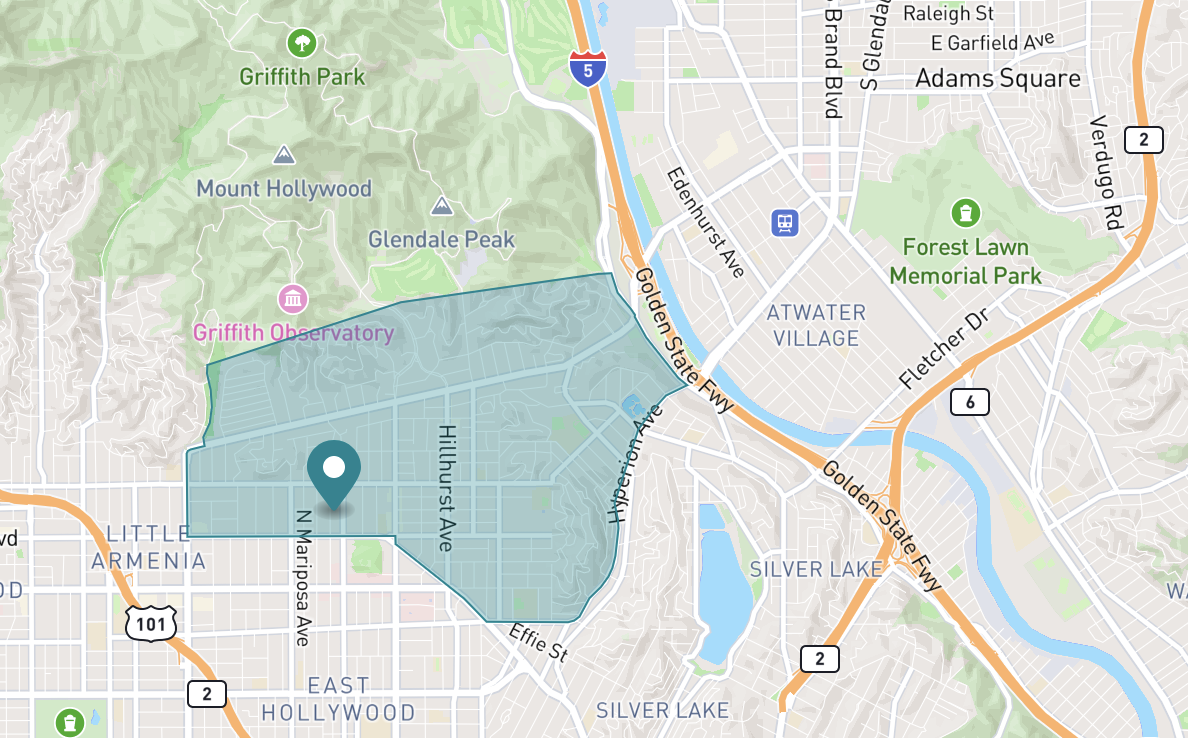 Map of Los Feliz neighborhood in Los Angeles, California