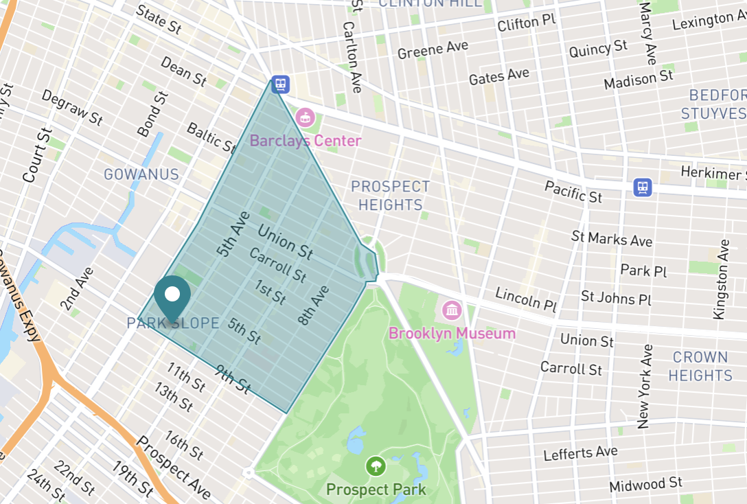 Map of Park Slope neighborhood in New York City, New York
