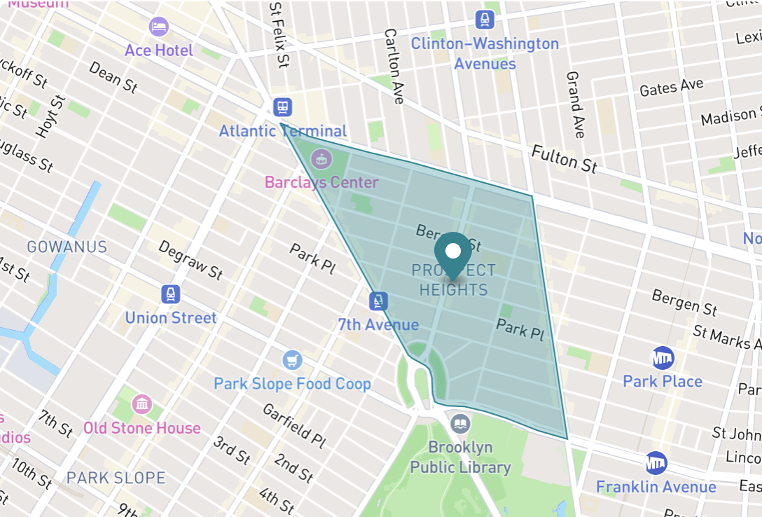 Map of Prospect Heights neighborhood in New York City, New York