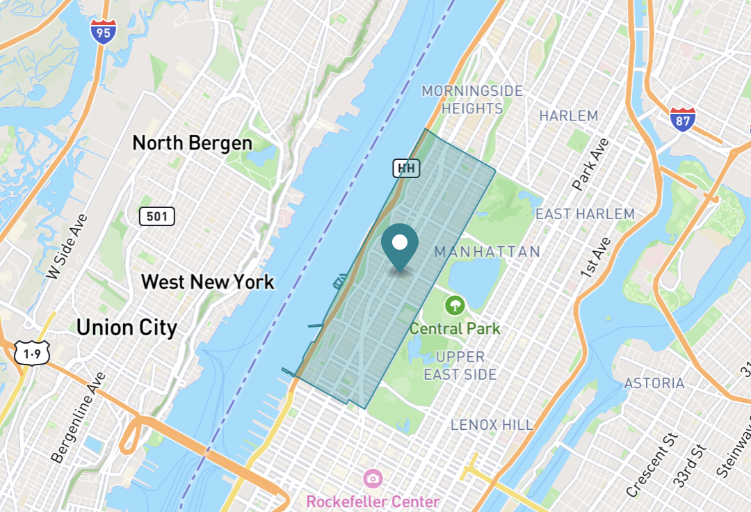 Map of Upper West Side neighborhood in New York City, New York