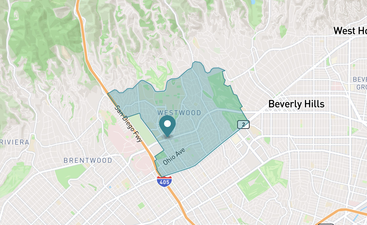 Map of Westwood neighborhood in Los Angeles, California