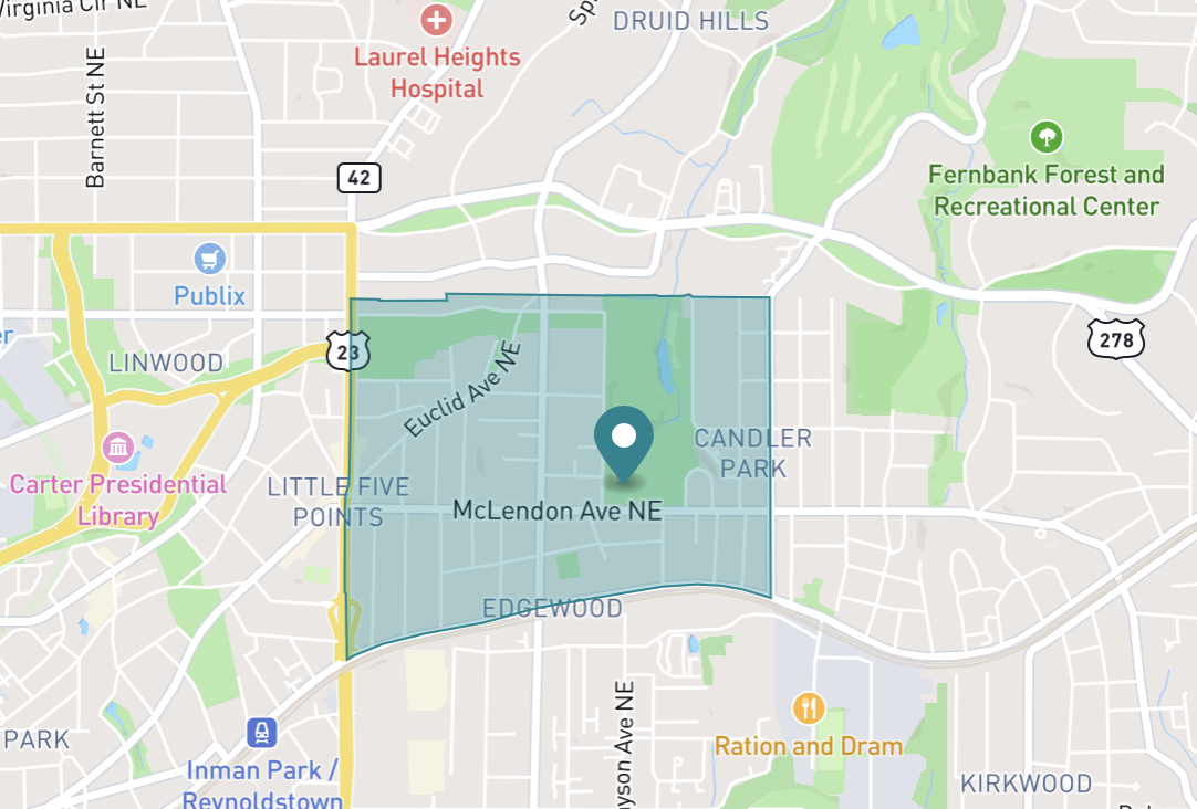 Map of Candler Park neighborhood in Atlanta, Georgia