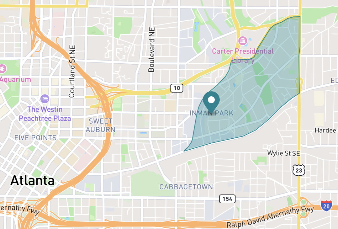 Map of Inman Park neighborhood in Atlanta, Georgia