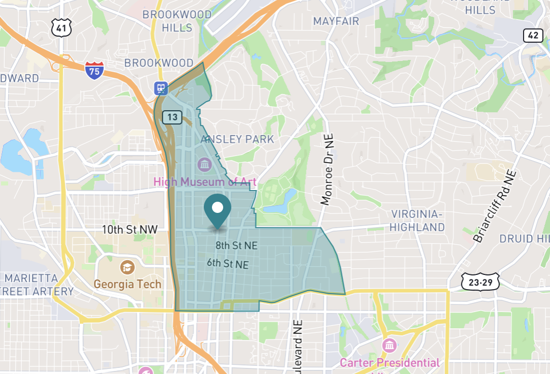 Map of Midtown neighborhood in Atlanta, Georgia