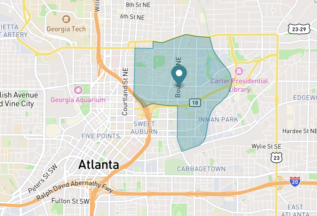 Map of Old Fourth Ward neighborhood in Atlanta, Georgia