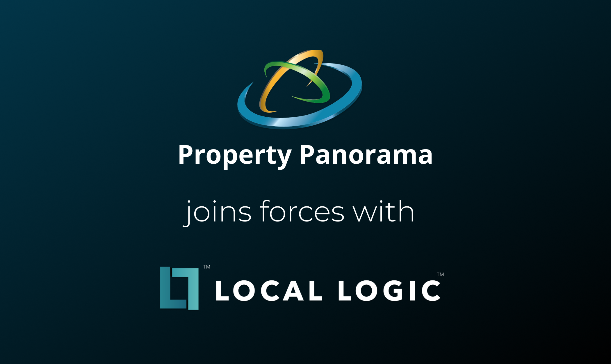 property panorama logo with local logic logo to announce partnership over a navy background