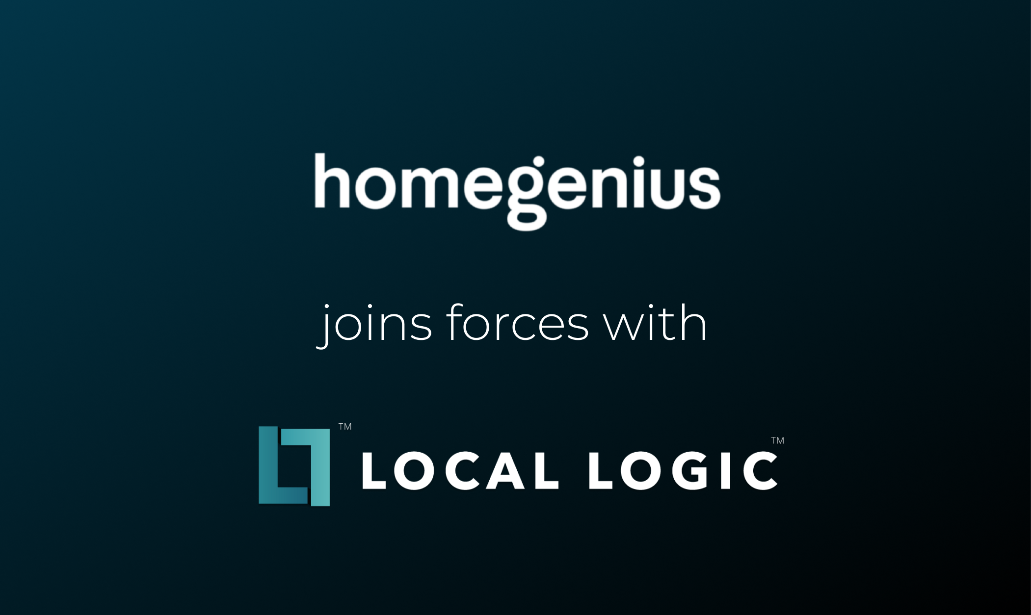 homegenius logo with local logic logo to announce partnership over a navy background