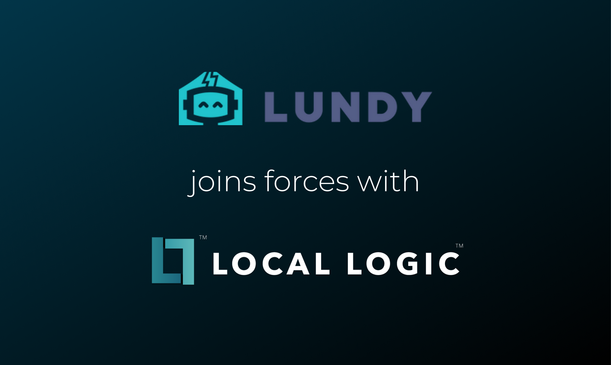 Logo of Lundy on top of text "joins force with" followed by Local Logic logo to announce new partnership between Lundy and Local Logic