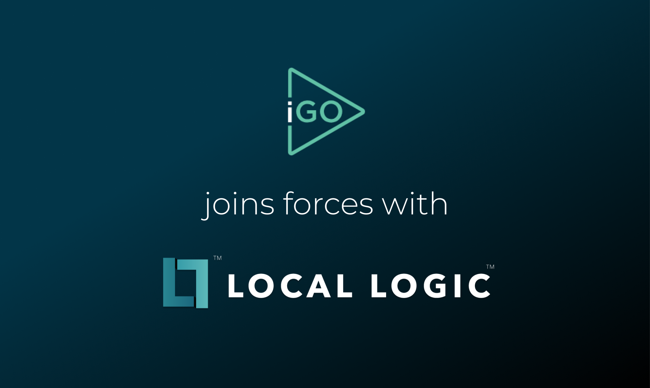 Logo of iGo on top of text "joins force with" followed by Local Logic logo to announce new partnership between InspectionGo and Local Logic
