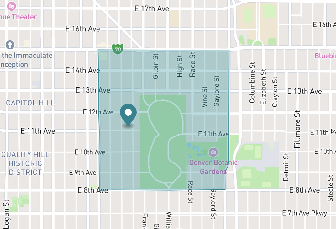 Map of Cheesman Park neighborhood in Denver, Colorado