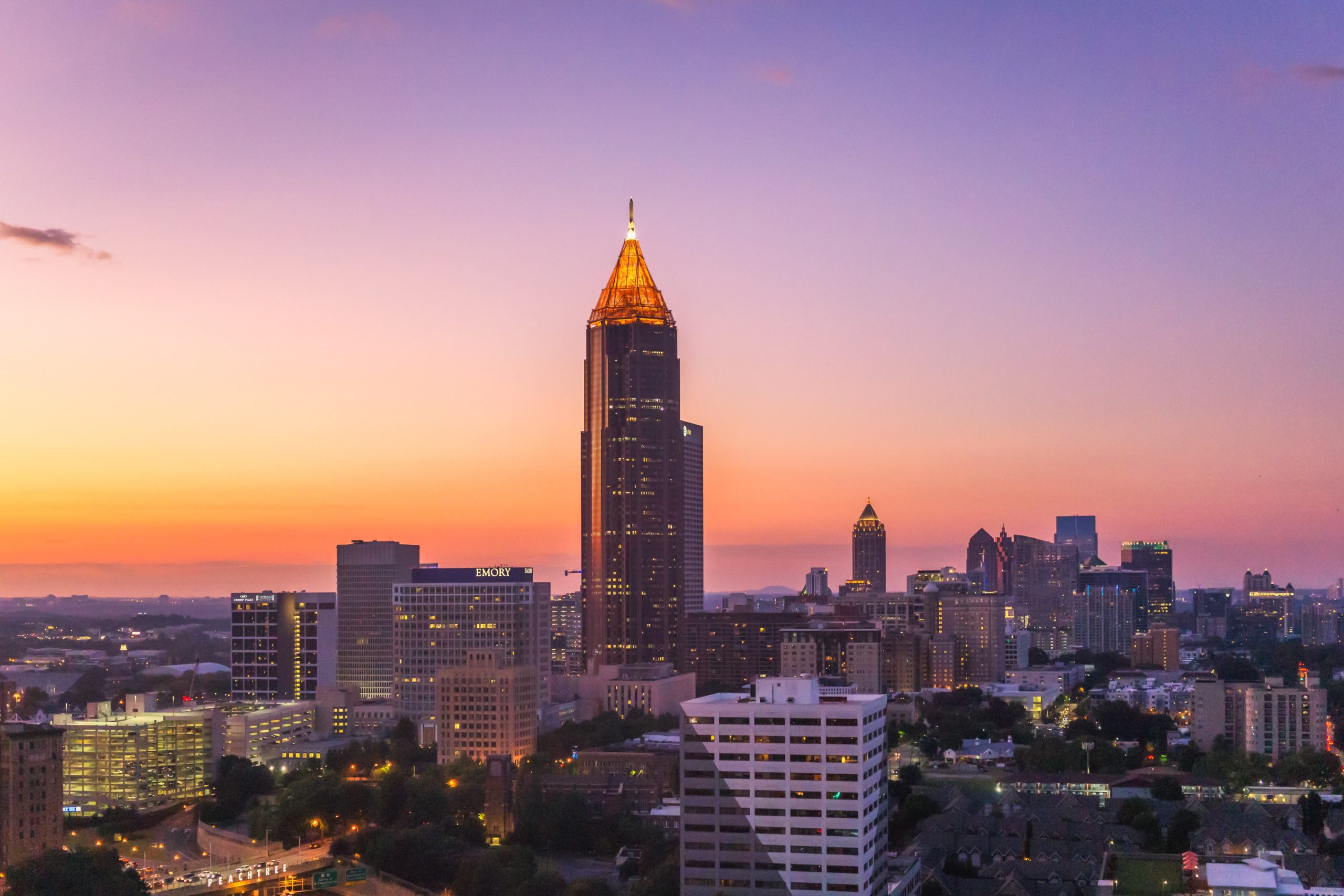 atlanta skyline at dusk, photo by brad huchteman