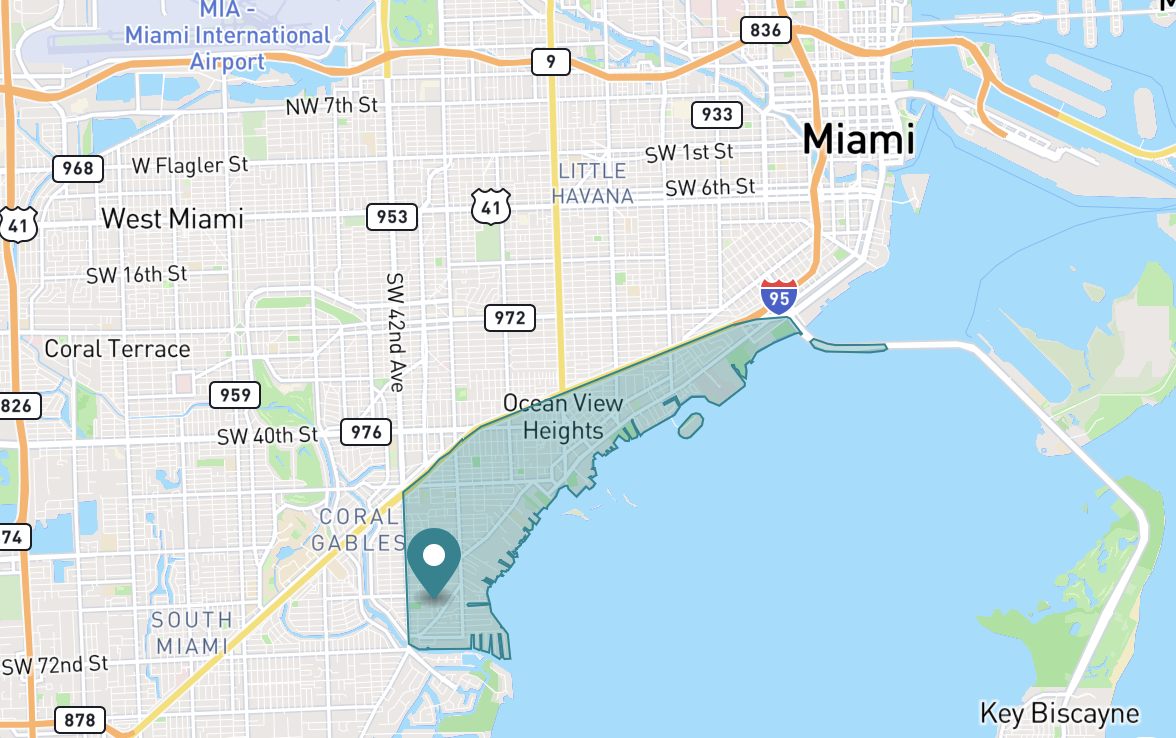 Map of Coconut Grove in Miami, Florida