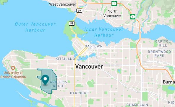 Map of Dunbar Southlands neighborhood in Vancouver, British Columbia