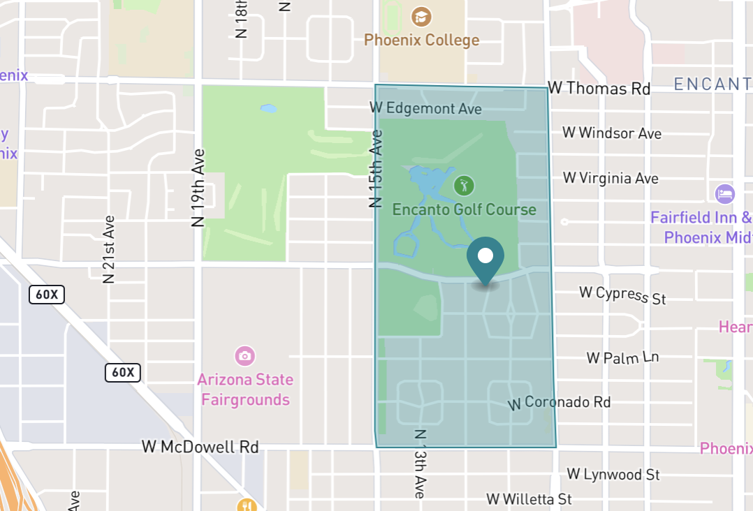 Map of Encanto neighborhood in Phoenix, Arizona