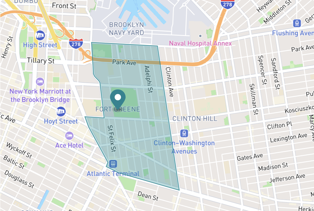 Map of Fort Greene in Brooklyn, New York