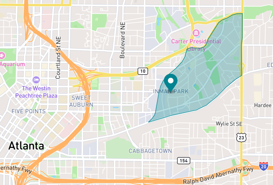 Map of Inman Park neighborhood in Atlanta, Georgia