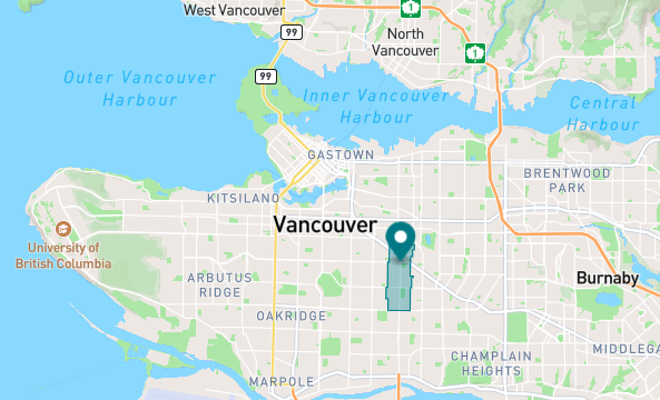 Map of Kensington Cedar Cottage neighborhood in Vancouver, British Columbia