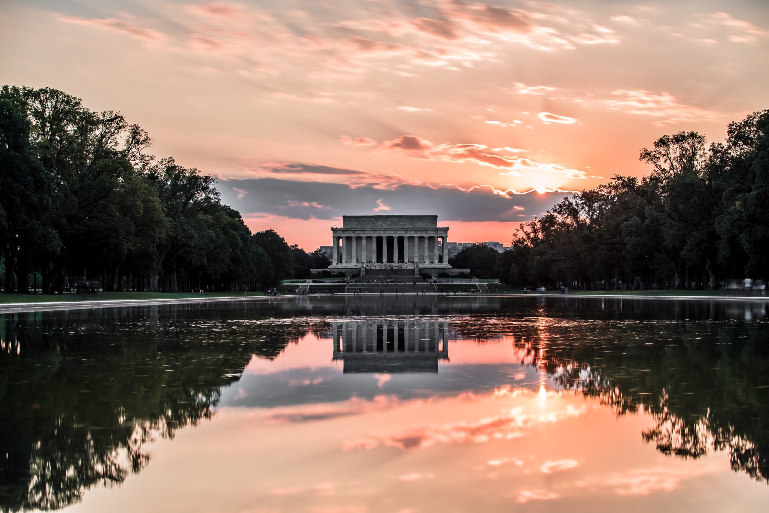 Lincoln Memorial Circle Northwest in Washington DC as the sun sets behind it