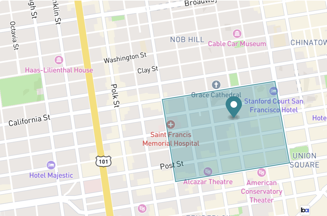 Map of Lower Nob Hill in San Francisco, California