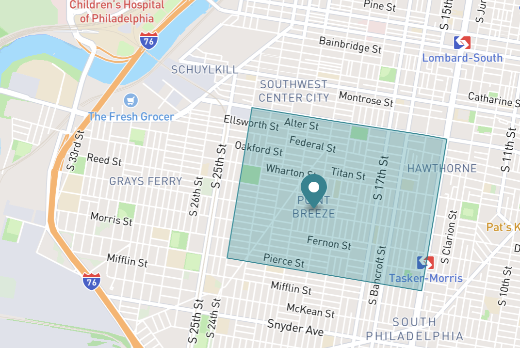 Map of Point Breeze neighborhood in Philadelphia, Pennsylvania