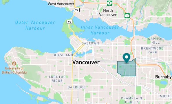 Map of Renfrew Collingwood neighborhood in Vancouver, British Columbia