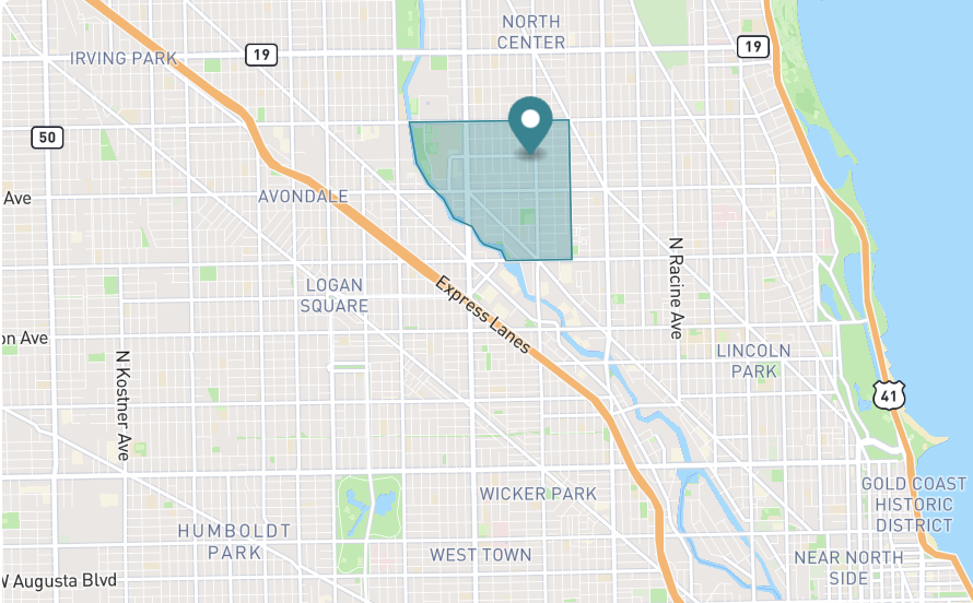 Map of Roscoe Village in Chicago, Illinois