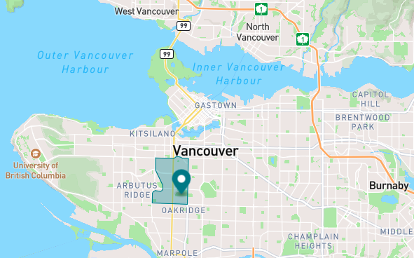 Map of Shaughnessy neighborhood in Vancouver, British Columbia