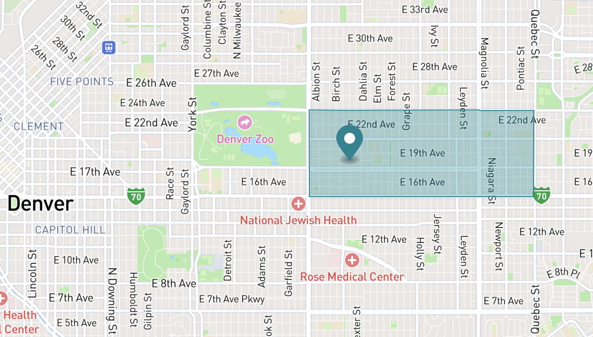 Map of South Park Hill neighborhood in Denver, Colorado