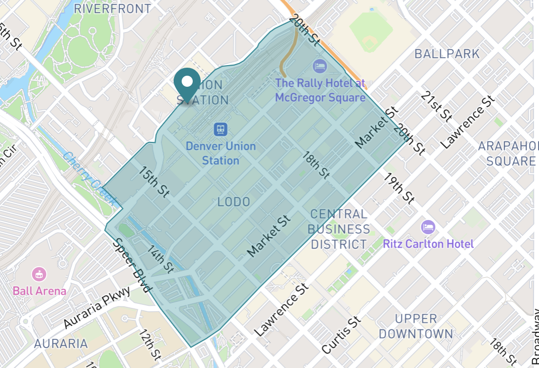 Map of Union Station Lower Downtown neighborhood in Denver, Colorado