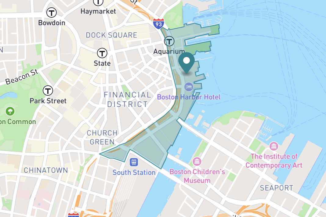 Map of Waterfront neighborhood in Boston, Massachusetts