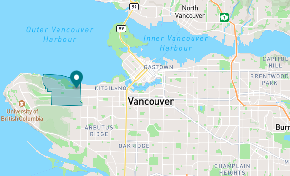 Map of West Point Grey neighborhood in Vancouver, British Columbia