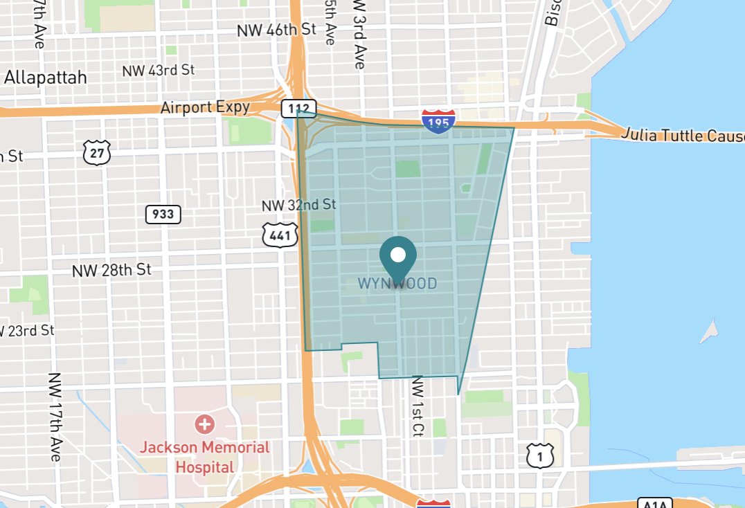 Map of Wynwood in Miami, Florida