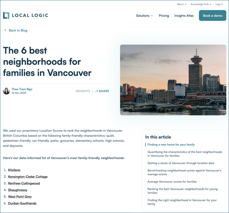Preview of Best Neighborhoods for families in Vancouver by Local Logic