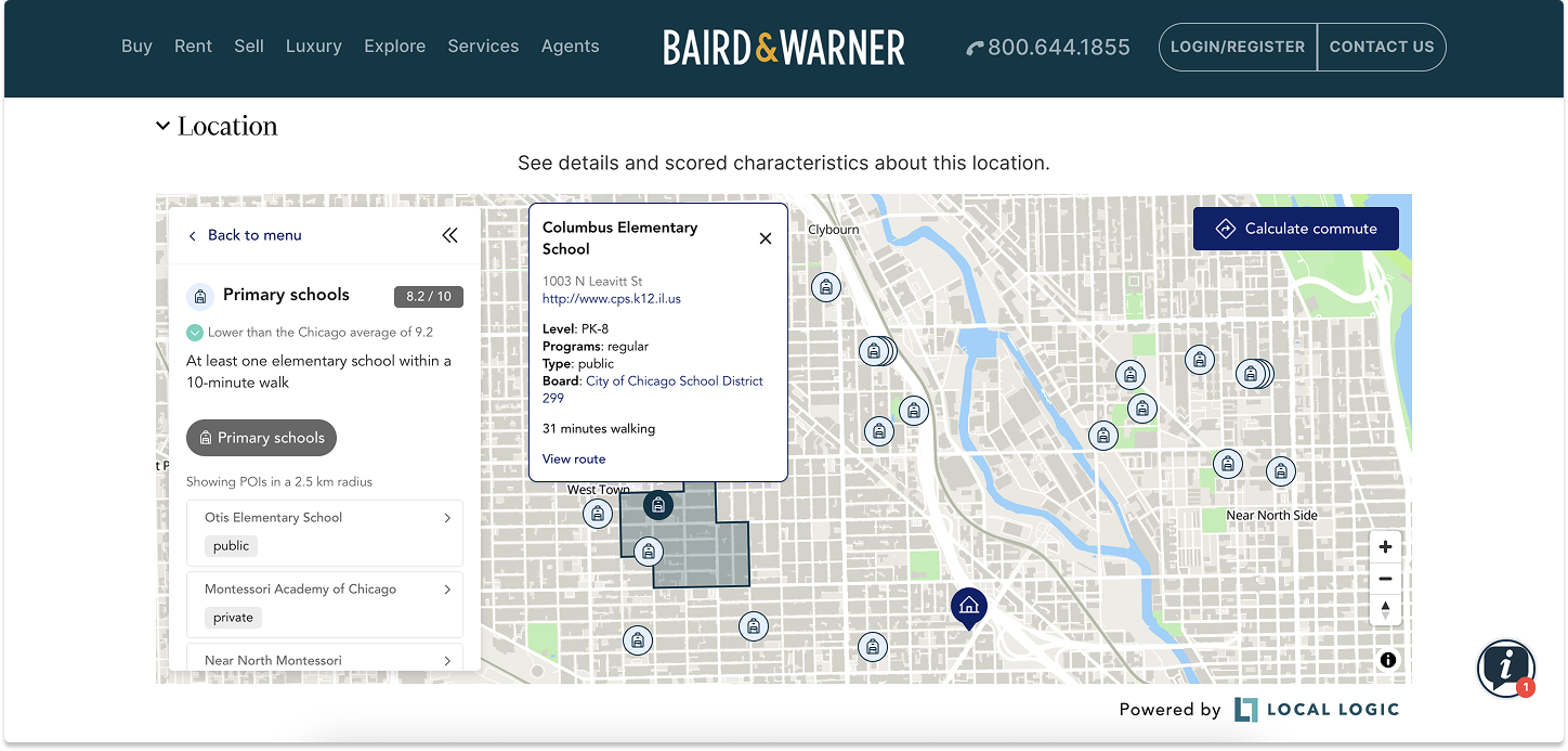 Local Logic's Local Content SDK as implemented on a Baird & Warner listing page