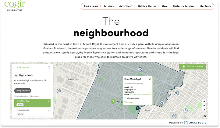 Local Logic's Local Content widget as implemented by Cogir on their listings