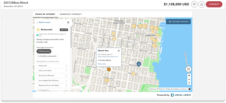 Local Logic's Local Content widget as implemented by Corcoran on their listings