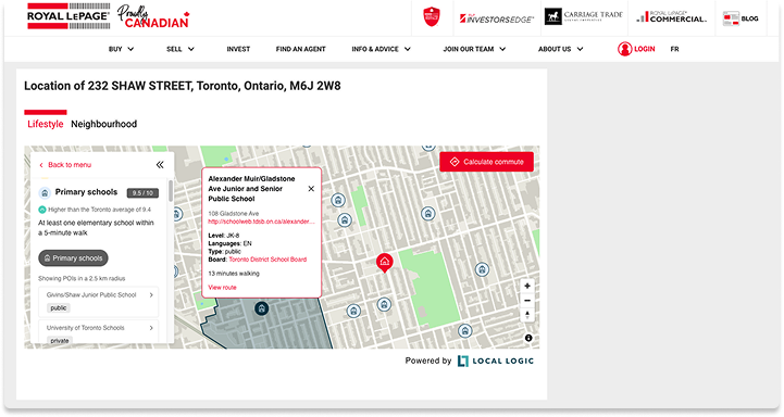 Local Logic's Local Content widget as implemented by Royal LePage on their listings