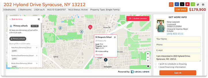 Local Logic's Local Content widget as implemented by Central New York Realtor on their listings