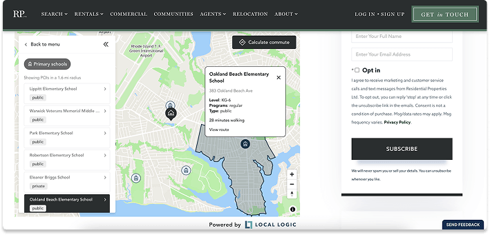 Local Logic's Local Content widget as implemented by Residential Properties on their listings