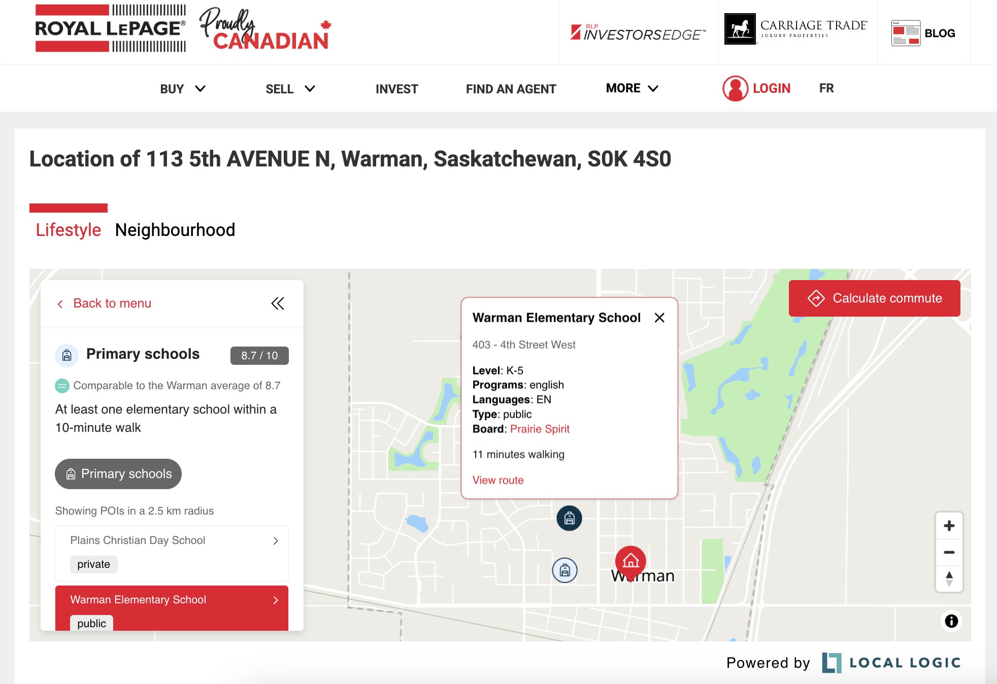 Local Logic's Local Content widget as implemented by Royal LePage on their listings