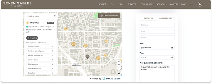 Local Logic's Local Content widget as implemented by Seven Gables Real Estate on their listings