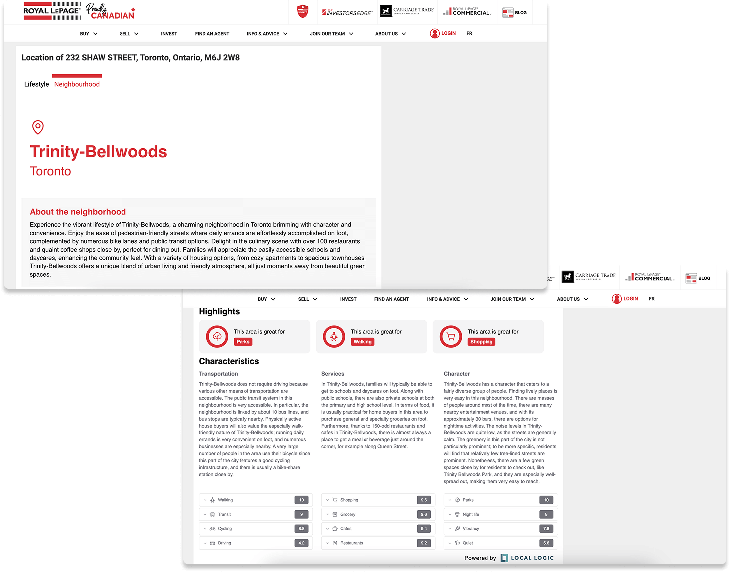 Local Logic's NeighborhoodWrap widget as implemented by Royal LePage on their listings